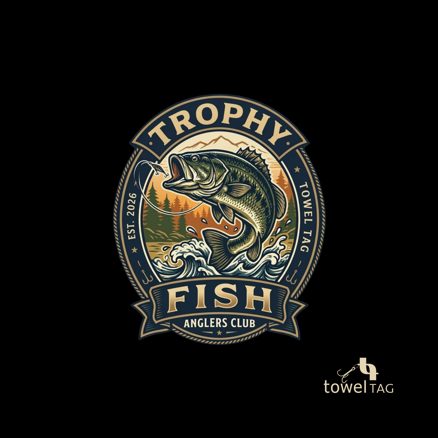 TROPHY FISH FISHING TOWEL - BLACK